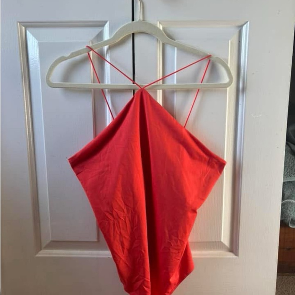 H&M Red Asymmetrical Backless Bodysuit